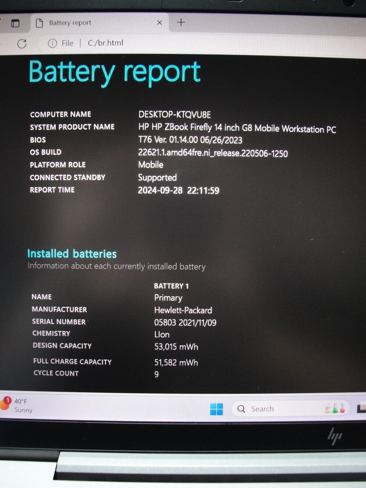 HP ZBook Firefly G8 14” FHD i5-1135G7 2.4GHz 16GB 256GB SSD+ Battery 98% Charger