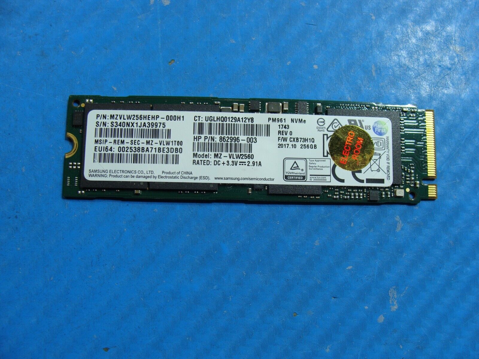 HP 15-bp100 Samsung 256GB NVMe M.2 SSD Solid State Drive MZVLW256HEHP-000H1