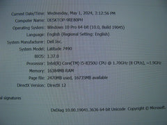 Dell Latitude 7490 14" FHD Intel Core i5-8350U 1.7GHz 16GB 256GB SSD +Charger