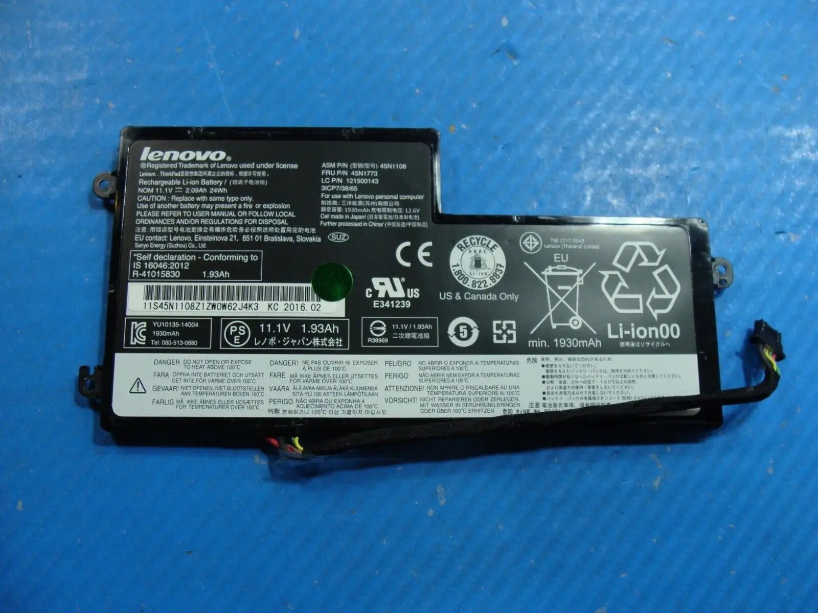 Lenovo ThinkPad 14” T460 OEM Laptop Battery 11.1V 24Wh 2090mAh 45N1773 45N1108
