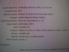 MSI GE66 Raider 15.6" 240Hz intel i7-10750H 2.60GHz 32 GB 1TB SSD RTX 2070 Super