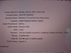 Dell Precision 5560 15.6" TOUCHScreen i7-11850H 2.5GHz 32Gb 512GB GPU T1200