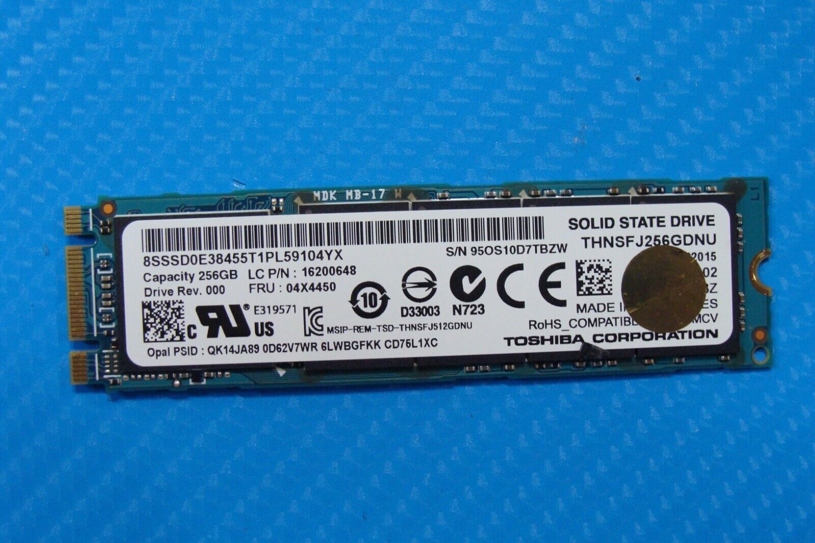Lenovo X1 Carbon 3rd Gen Toshiba 256GB SATA SSD Solid State Drive THNSFJ256GDNU