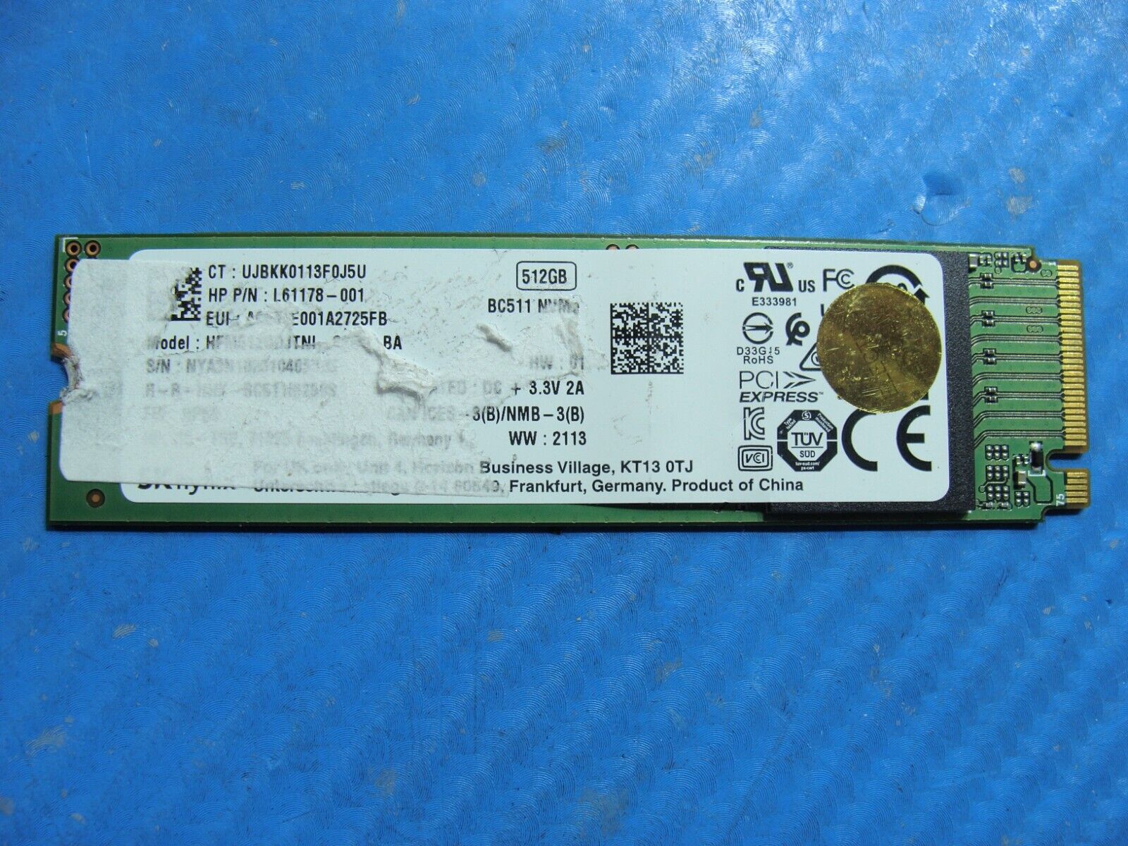 Lenovo 5-1570 SK Hynix NVMe M.2 512GB SSD Solid State Drive HFM512GDJTNI-82A0A