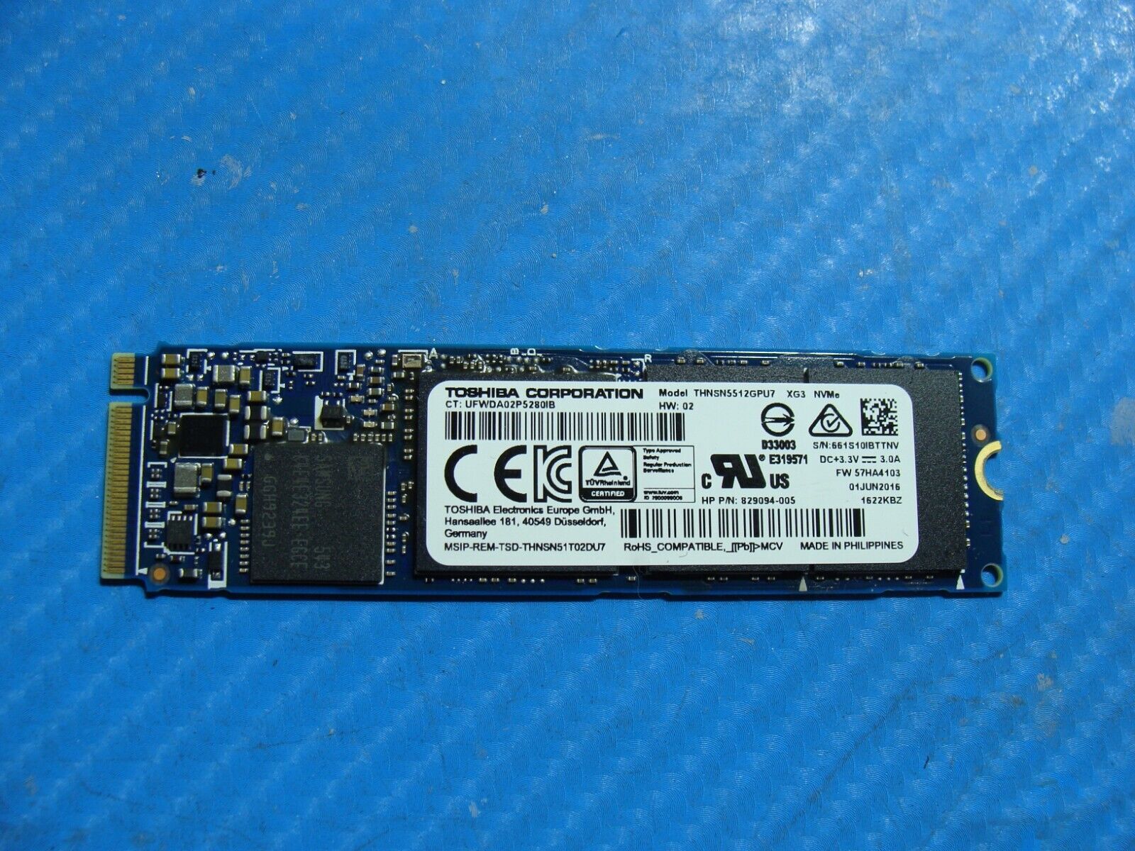 HP 15 G3 Toshiba 512GB NVMe M.2 SSD Solid State Drive 