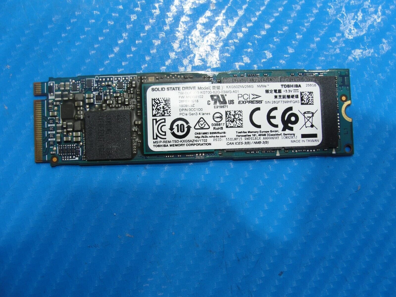 Dell 15 9575 Toshiba 256GB NVMe M.2 SSD Solid State Drive KXG50ZNV256G CC1D0