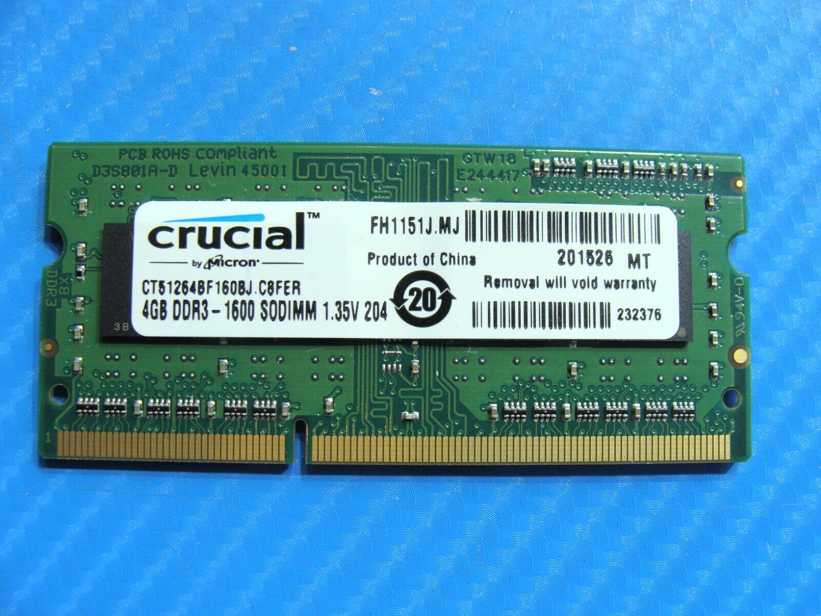 legeplads papir kaskade Lenovo T450s Crucial 4GB DDR3-1600 SO-DIMM Memory RAM CT51264BF160BJ.C8FER