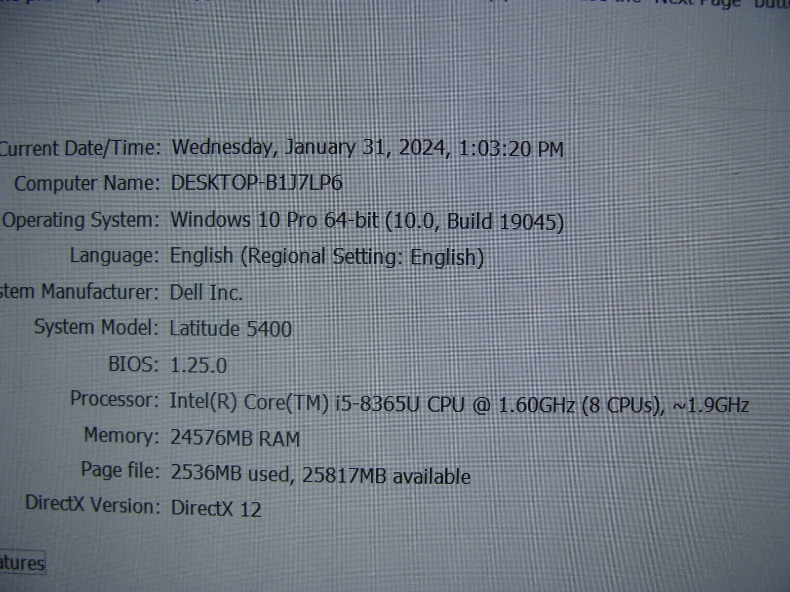 GR8 Working Dell Latitude 5400 Intel i5-8 Gen vPro 4.10GHz 24GB RAM 256GB SSD