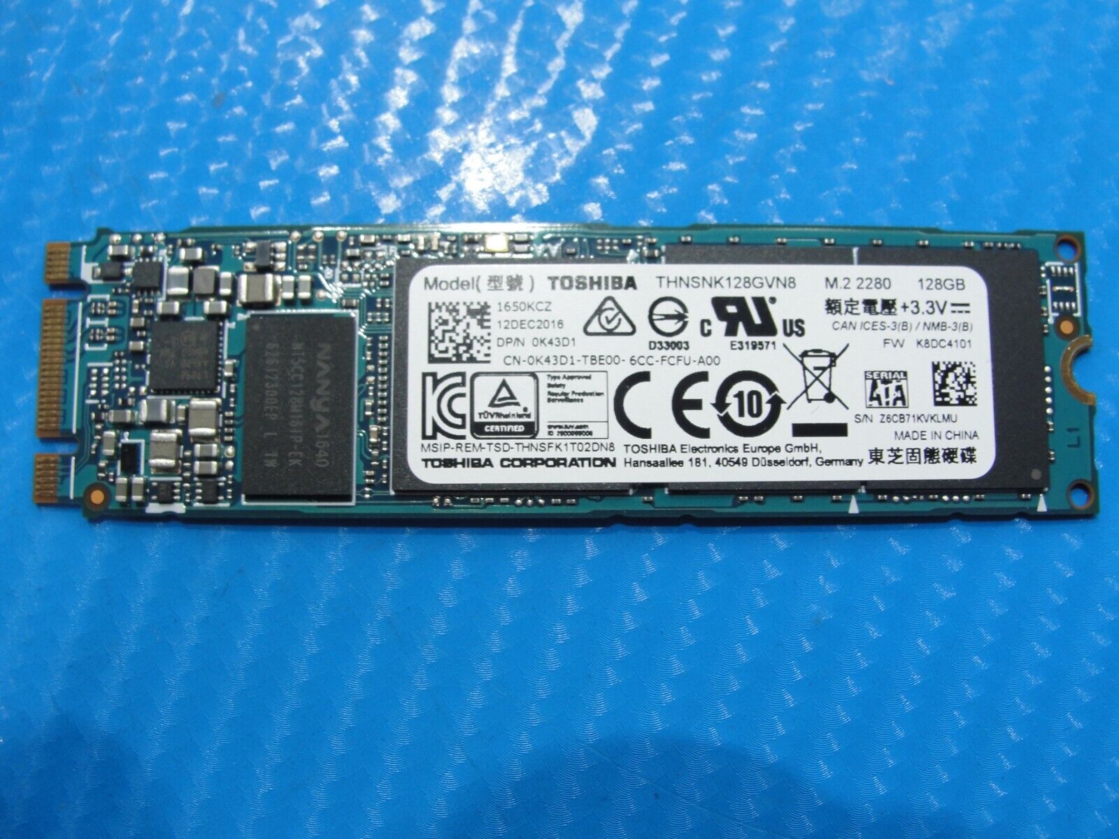 Dell 7480 Toshiba 128Gb Sata M.2 SSD Solid State Drive THNSNK128GVN8 K43D1