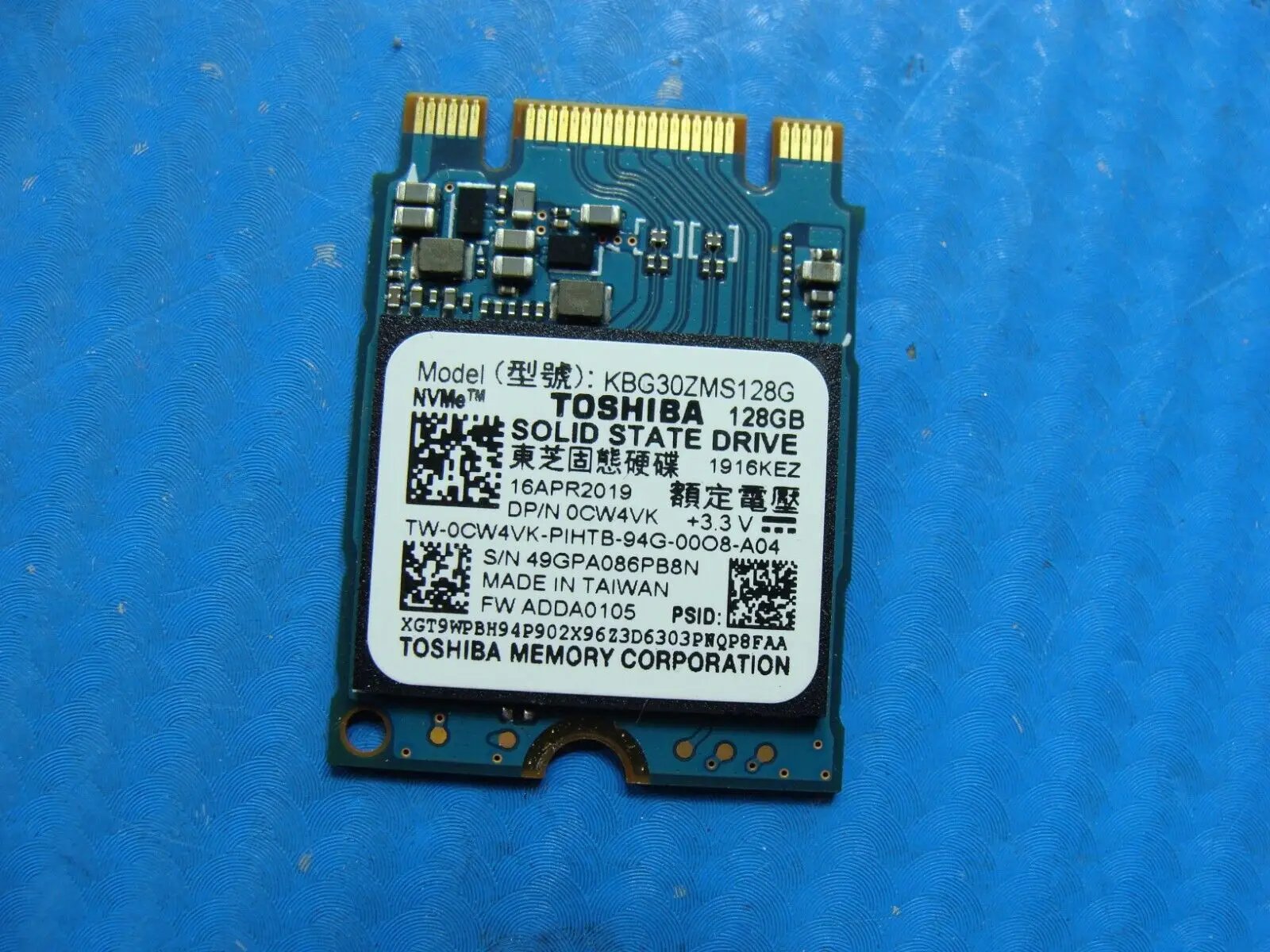 Dell 14 5485 Toshiba M.2 NVMe 128GB SSD Solid State Drive KBG30ZMS128G CW4VK