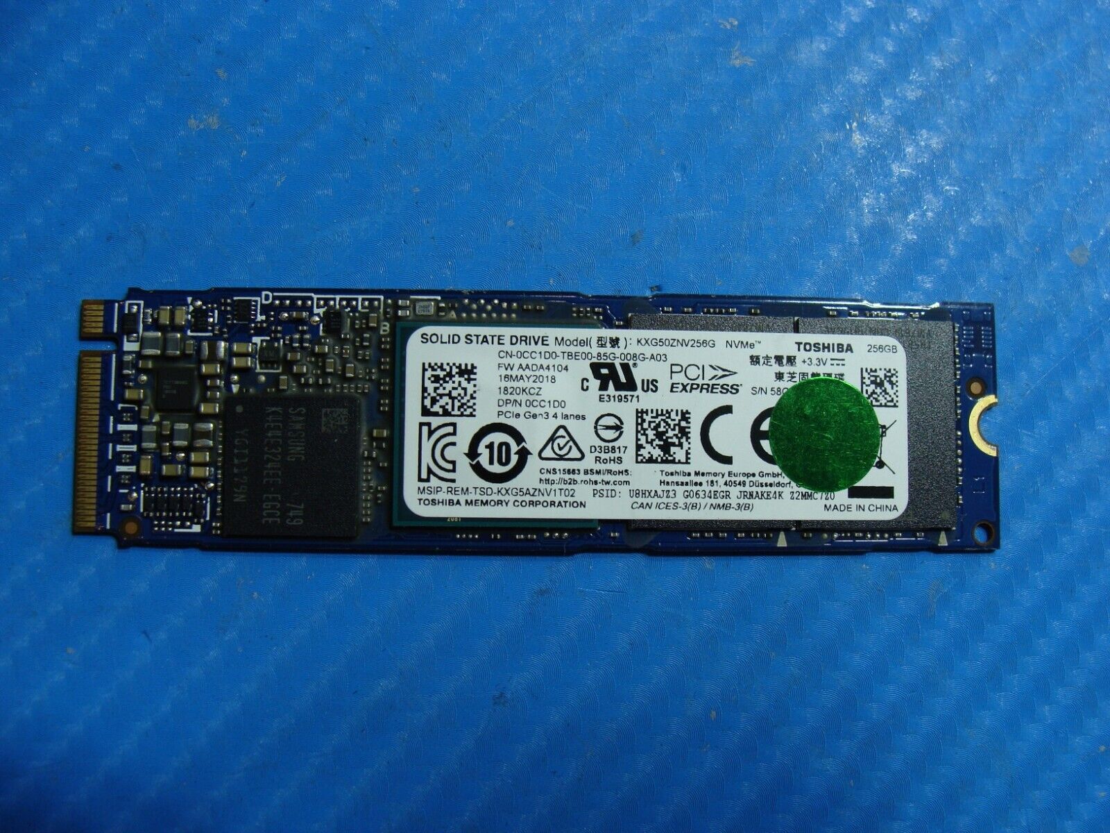 Dell 7490 Toshiba 256GB NVMe M.2 SSD Solid State Drive KXG50ZNV256G CC1D0