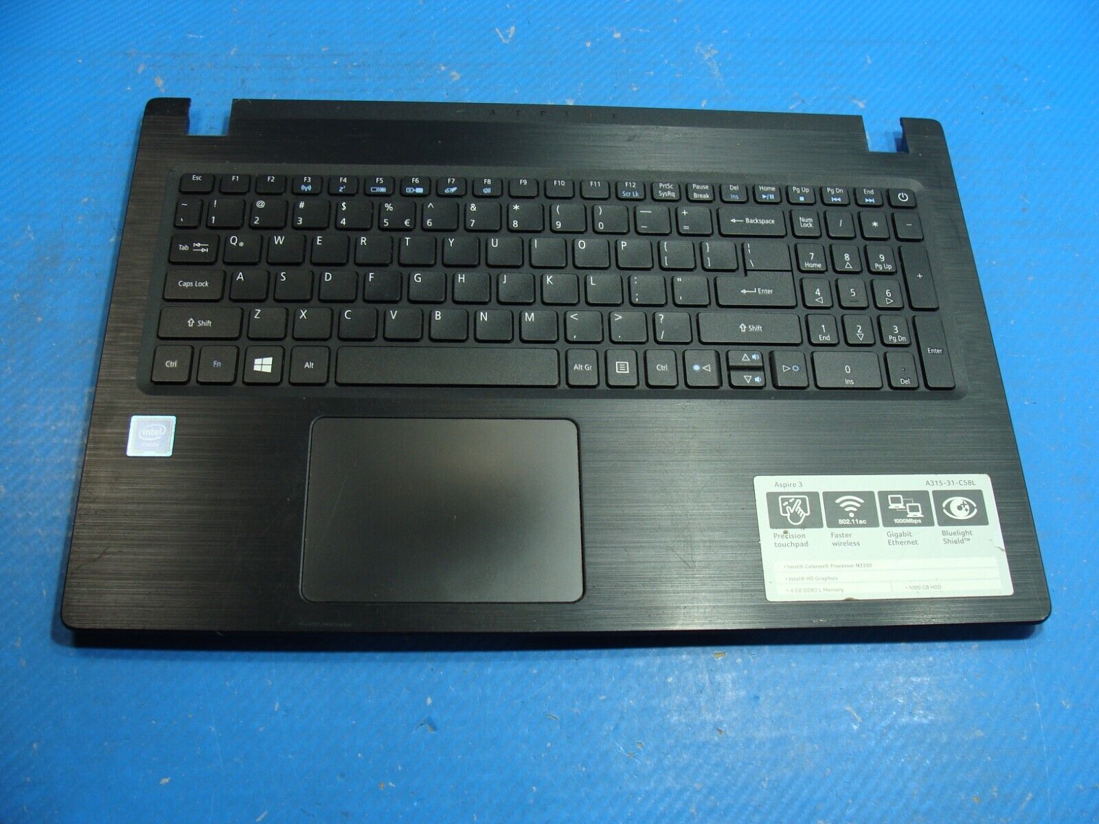 Acer Aspire 3 15.6” A315-31-C58L OEM Palmrest w/TouchPad Keyboard EAZAJ00201A
