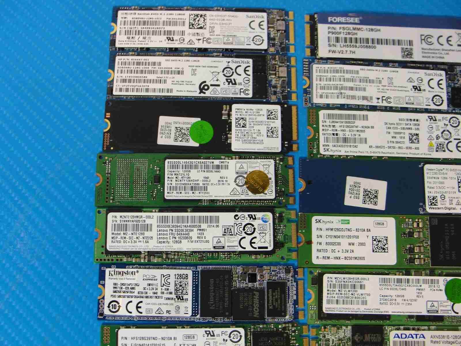 LOT of 25x Internal 128/256 GB PCIe NVMe M2 2280 Solid State Drive SSD MIX BRAND - Tested Computer Laptop Parts
