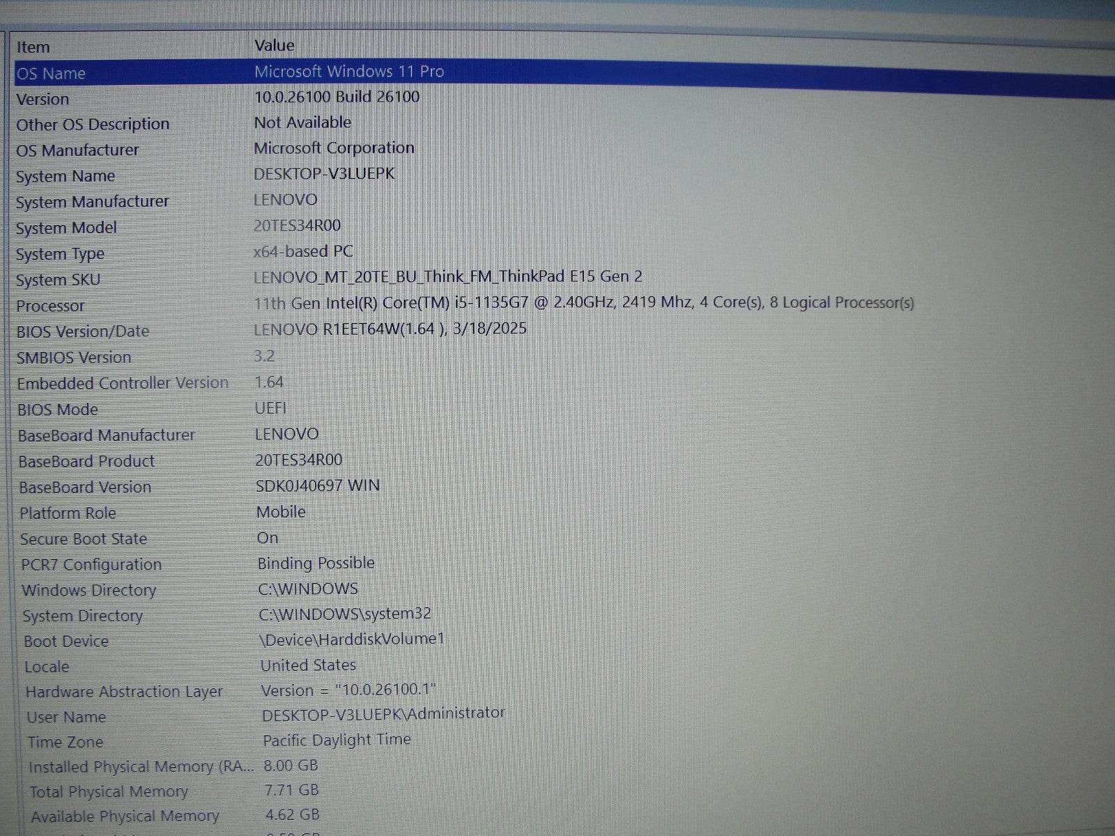 Lenovo ThinkPad E15 Gen 2 15.6”FHD Core i5-1135G7 2.4GHz 8GB SSD Reset 512GB - Tested Computer Laptop Parts