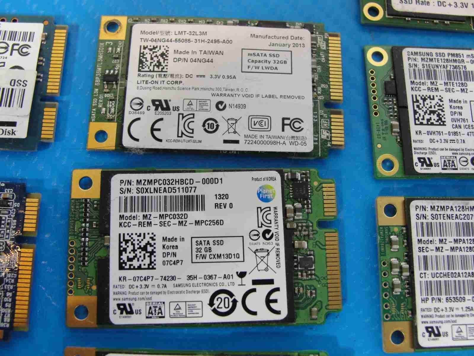 LOT of 38x mSATA Laptop SSD Drive 128/256/512 GB Mix Capacity /Mix Brand - Tested Computer Laptop Parts