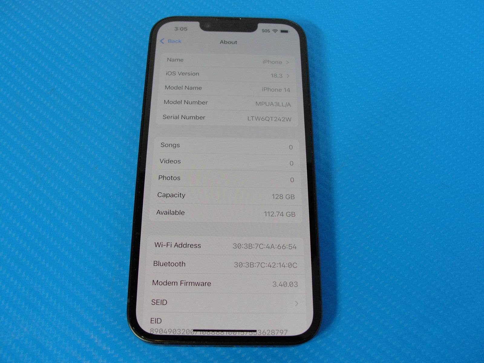 Unlocked Apple iPhone 14 eSIM 128GB Midnight Black MPUA3LL/A Battery Health 98% - Tested Computer Laptop Parts