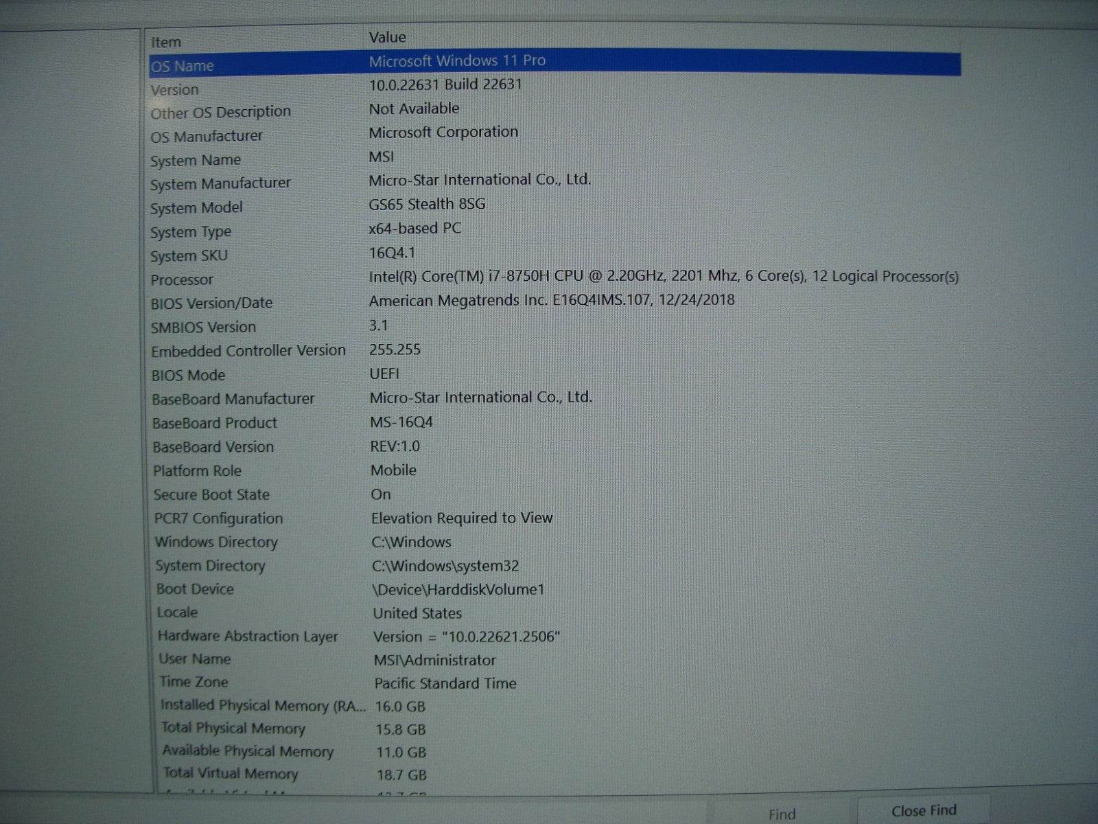 MSI GS65 Stealth 8SG 15.6''FHD 144hz i7-8750H 2.2GHz 16GB 256GB SSD RTX 2080 - Tested Computer Laptop Parts