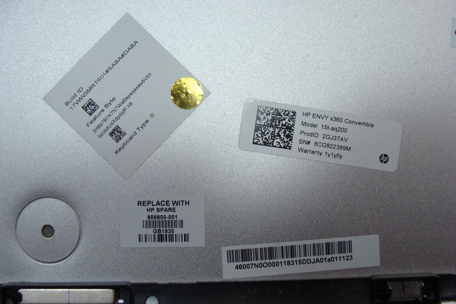 HP Envy x360 15.6” 15t-aq200 Genuine Laptop Bottom Case Base Cover 856800-001