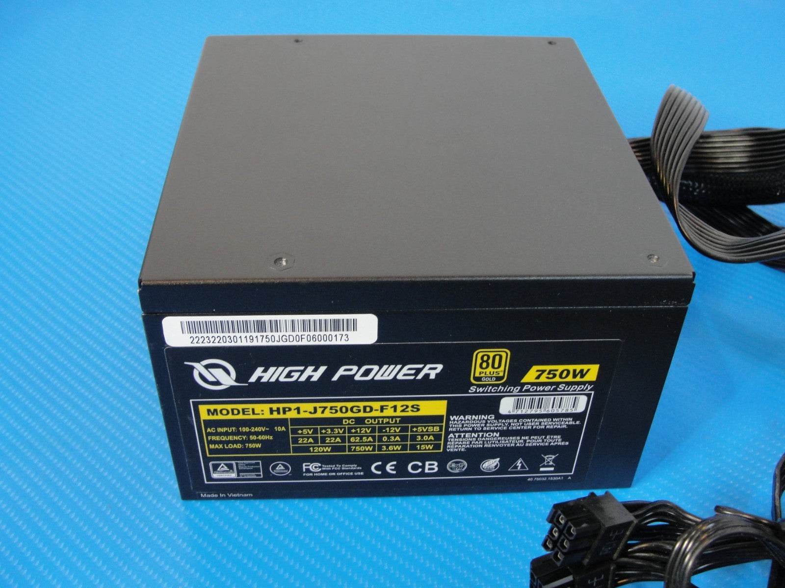 High Power HP1-J750GD-F12S Active PFC ATX 750W 80Plus Gold Power Supply - Tested Computer Laptop Parts