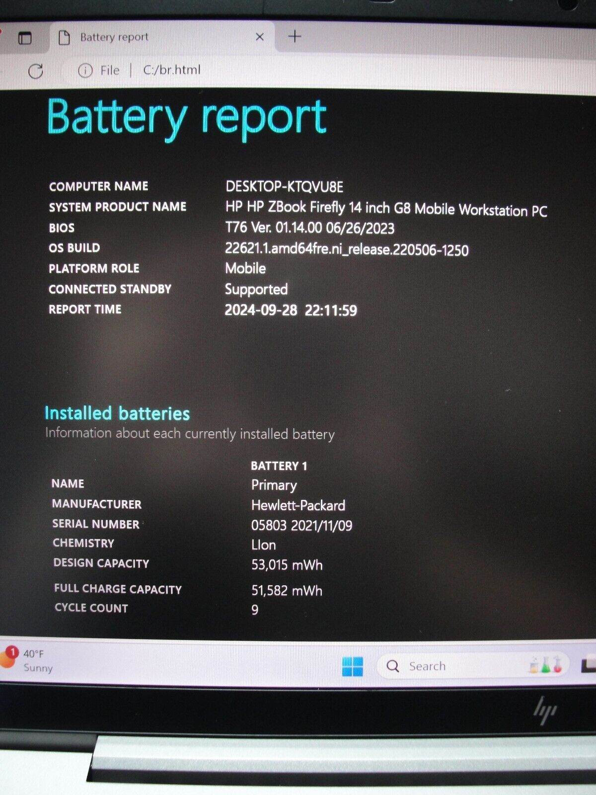 HP ZBook Firefly G8 14” FHD i5-1135G7 2.4GHz 16GB 256GB SSD+ Battery 98% Charger - Tested Computer Laptop Parts