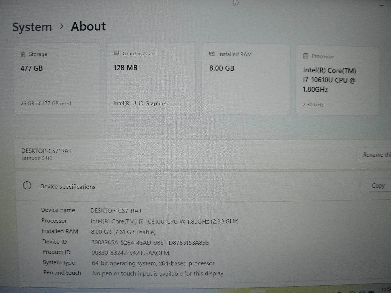 Dell Latitude 5410 14”FHD Intel Core i7-10610U 1.8GHz 8GB SSD Reset 512GB+Charge - Tested Computer Laptop Parts