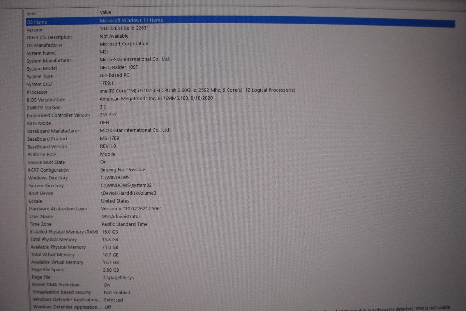 MSI GE75 Raider 10SF 15.6''FHD 144hz i7-10750H 16GB 512GB SSD / 1TB HDD RTX2070 - Tested Computer Laptop Parts