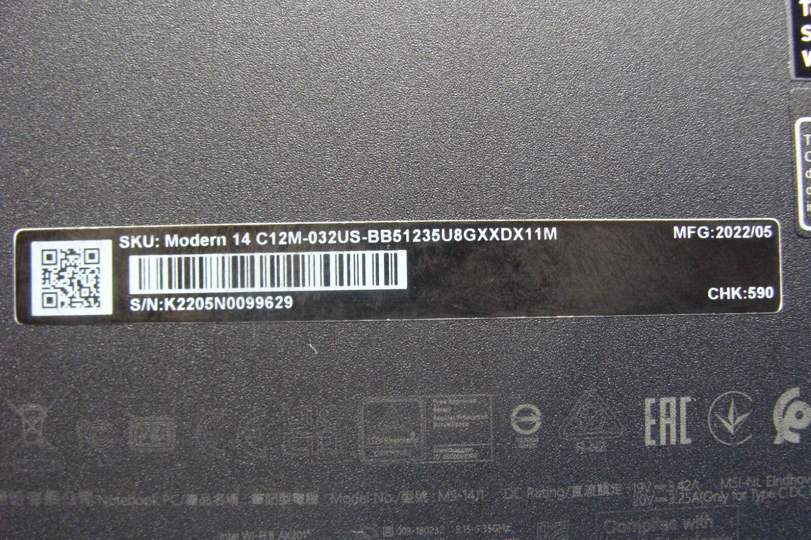 MSI Modern 14 C12M 14''FHD core i5-1235U 2.5GHz 8GB 512GB 95% Battery +Charger - Tested Computer Laptop Parts