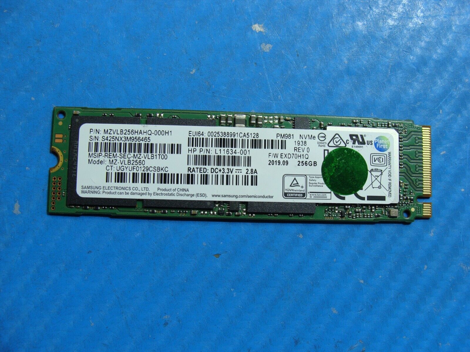 HP 840 G6 Samsung 256GB NVMe M.2 SSD Solid State Drive MZVLB256HAHQ-000H1