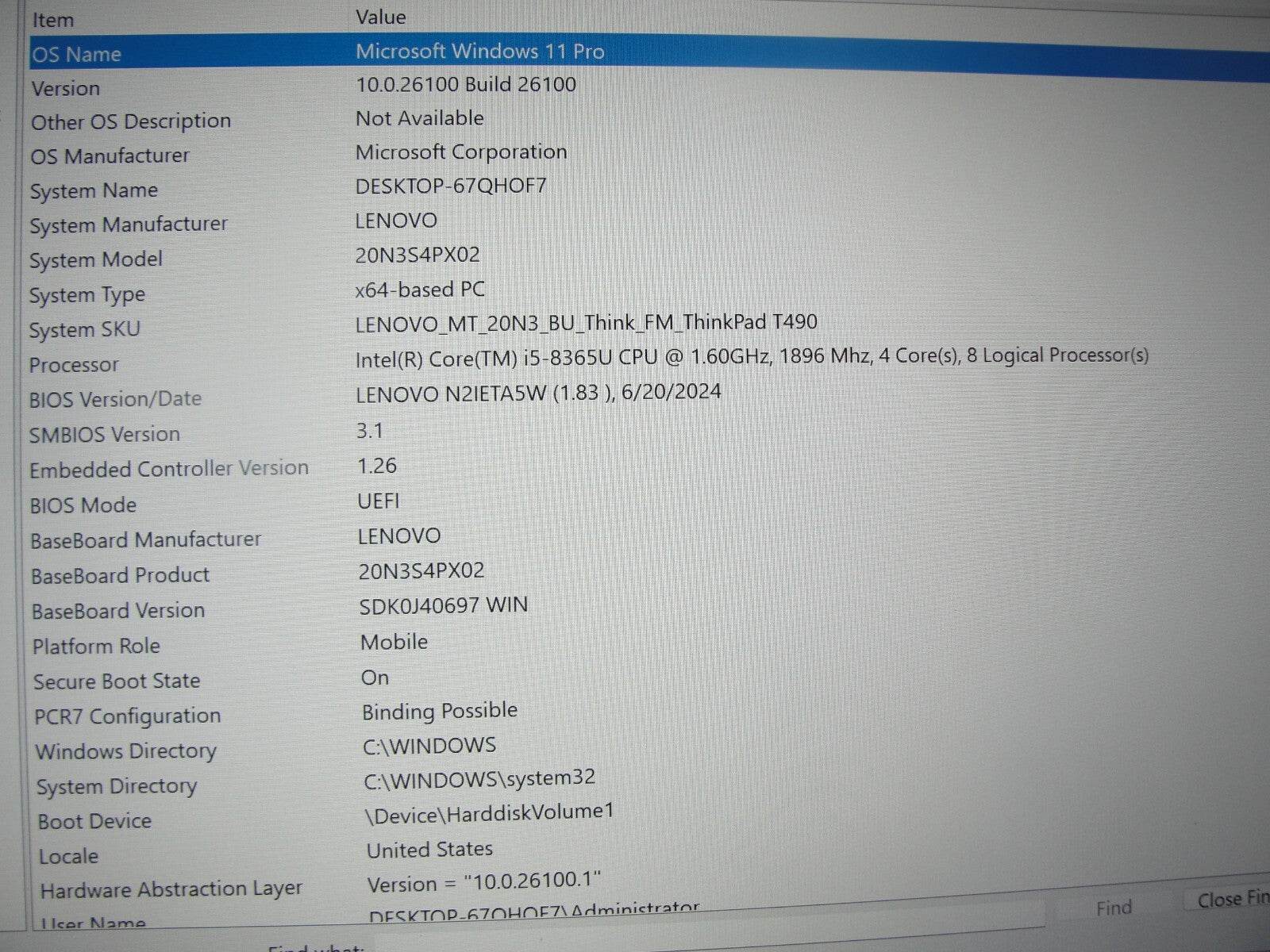 Lenovo ThinkPad T490 14” TOUCH FHD Intel Core i5-8365U 1.6GHz 8GB 256GB SSD - Tested Computer Laptop Parts