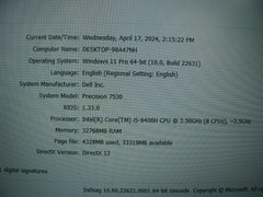 Dell Precision 7530 15.6" FHD Core i5-8400H 2.5 Hz 32GB 256GB Quadro P1000 4GB