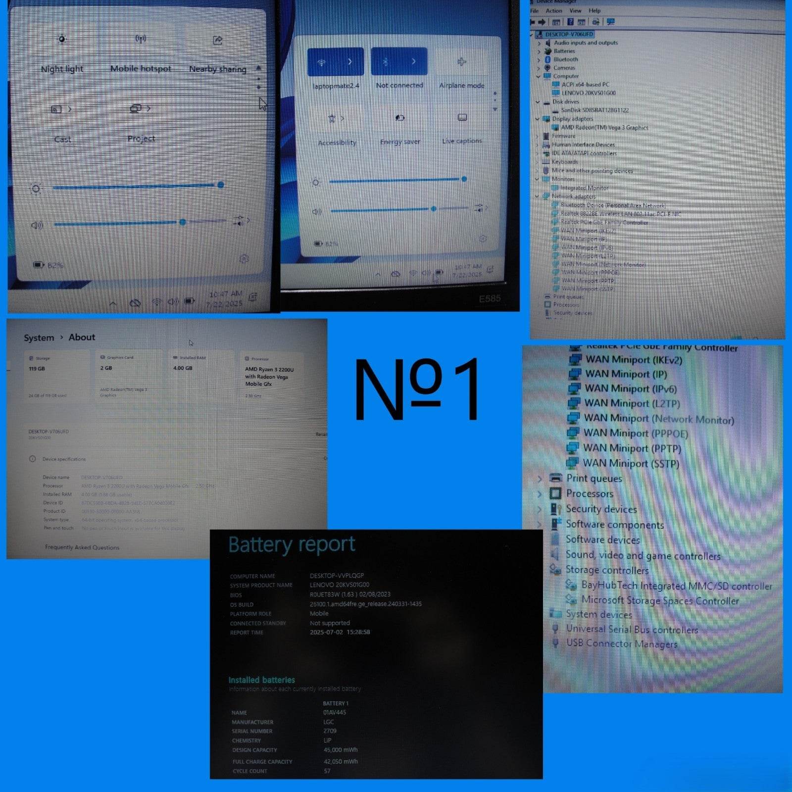 Lenovo ThinkPad E585 15.6” HD AMD Ryzen 3 2200U 2.5GHz 4GB SSD Reset 128GB - Tested Computer Laptop Parts