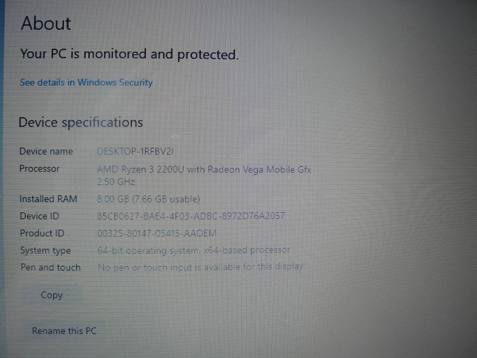 HP 15-DB0051OD 15.6”HD AMD Ryzen 3 2200U 2.5GHz 8GB HDD Reset 1TB+ Charger - Tested Computer Laptop Parts