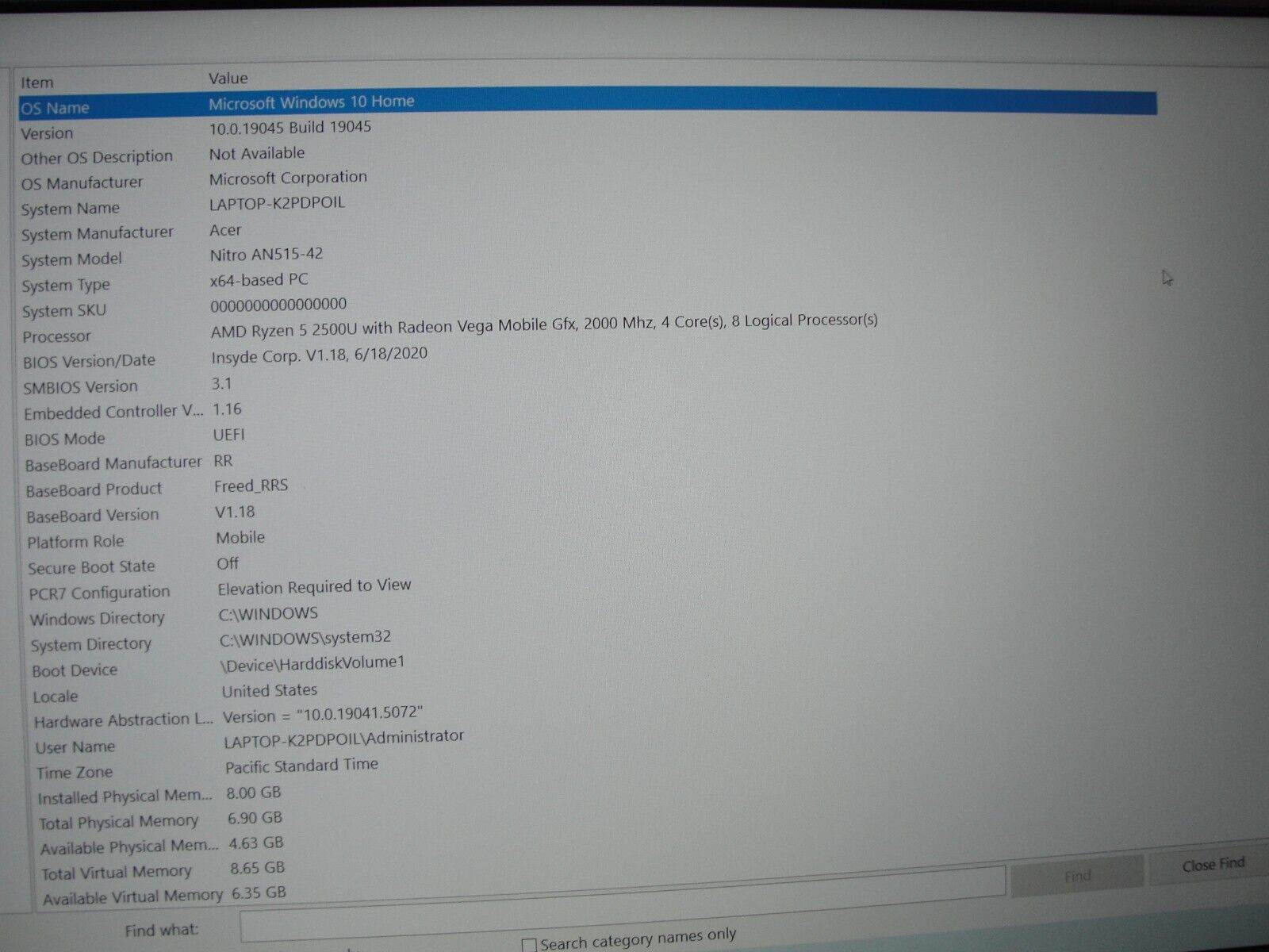 Acer Nitro 5 AN515-42-R5ED 15.6” AMD Ryzen 5 2500U 2GHz 8GB SSD Reset 1TB - Tested Computer Laptop Parts