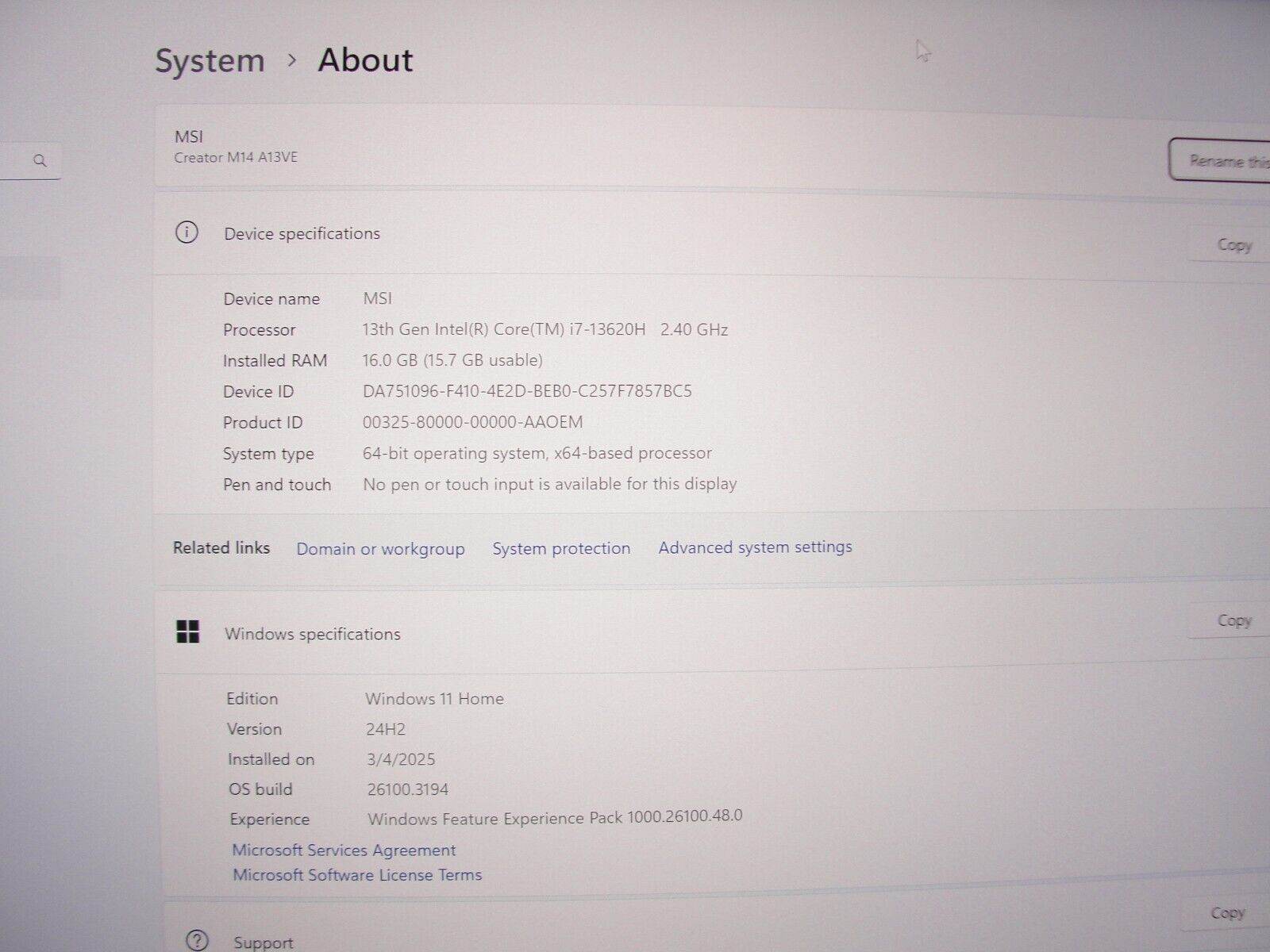 MSi Creator M14 A13VE 14”WUXGA i7 13th Gen 2.4GHz 16GB SSD 1TB NVIDIA RTX 4050 - Tested Computer Laptop Parts