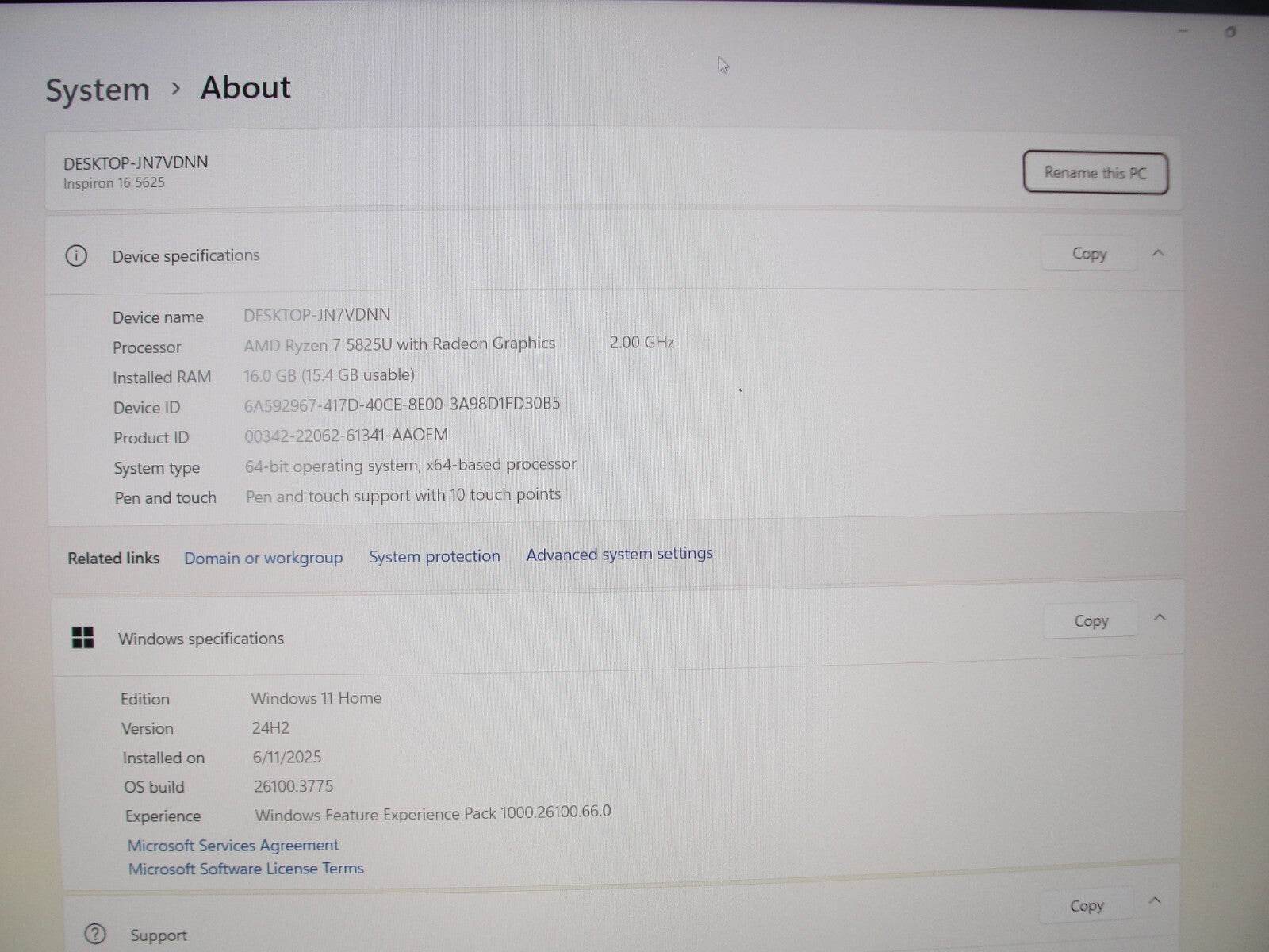 Dell Inspiron 5625 16”FHD AMD Ryzen 7 5825U 2GHz 16GB 1TB SSD +Charger include - Tested Computer Laptop Parts
