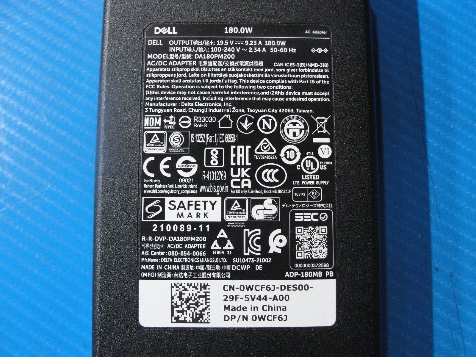 Genuine Dell 180W AC Adapter Charger (19.5V 9.23A) – 7.4mm × 5.0mm Center Pin - Tested Computer Laptop Parts