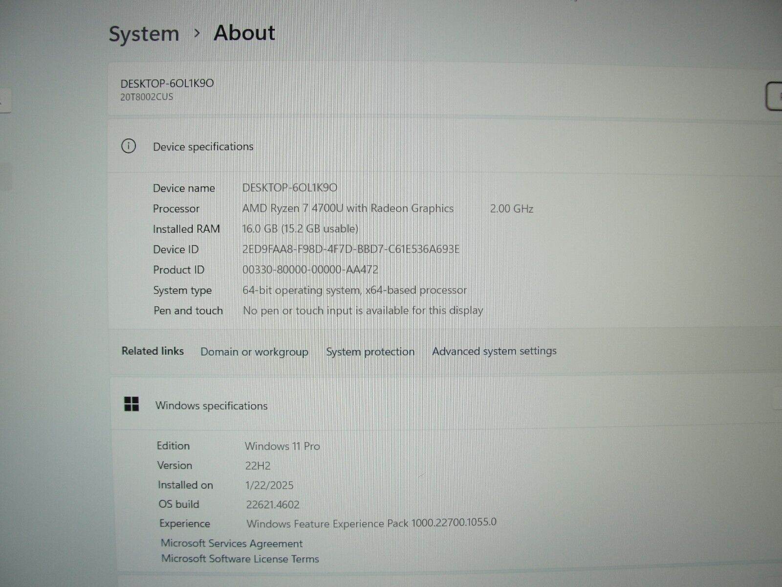 Lenovo ThinkPad E15 Gen 2 15.6” FHD AMD RYZEN 7 4700U 2GHz 16GB 256GB SSD - Tested Computer Laptop Parts
