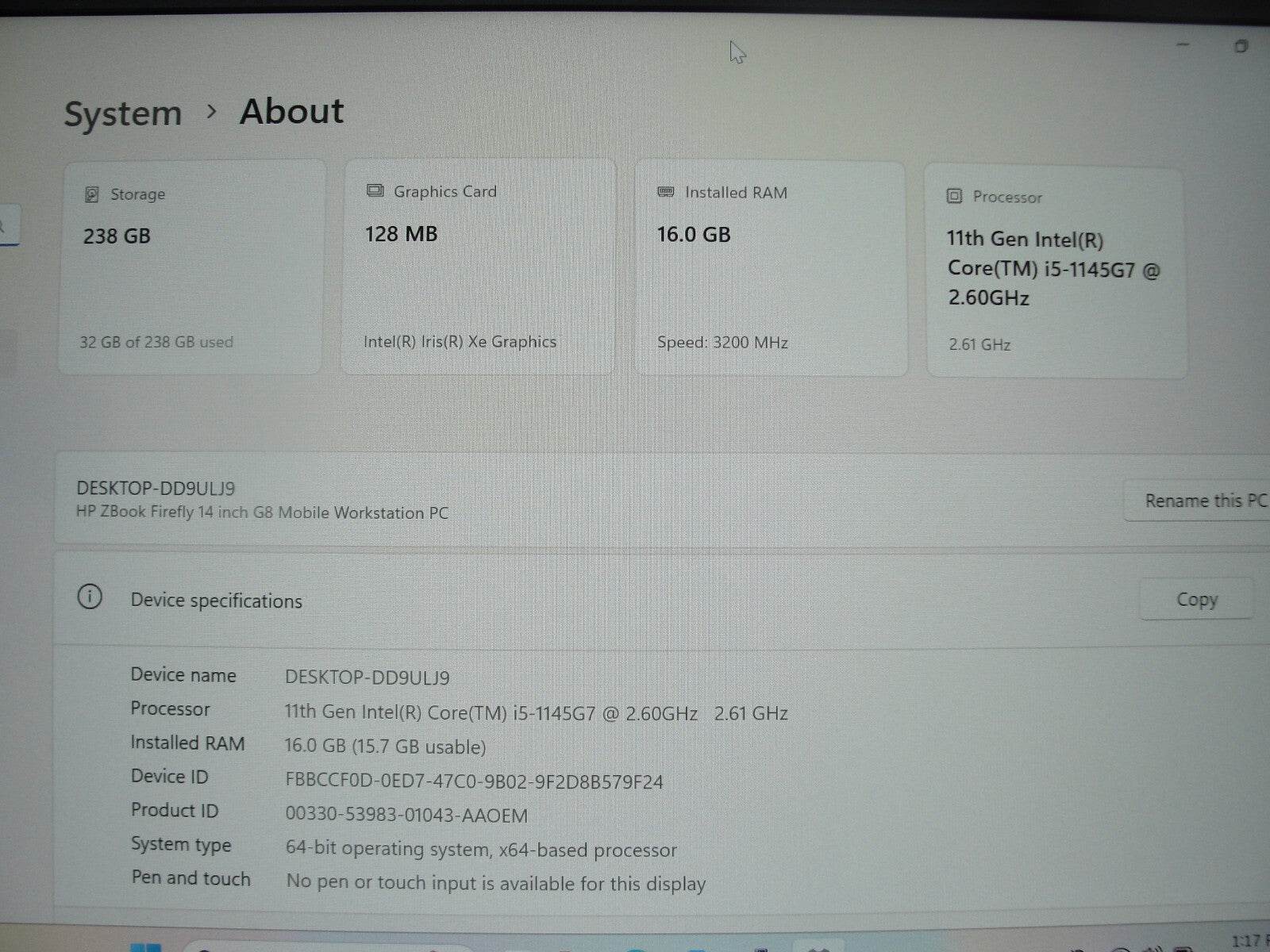HP ZBook Firefly G8 14” FHD Intel Core i5-1145G7 2.6GHz 16GB 256GB SSD +Charger - Tested Computer Laptop Parts