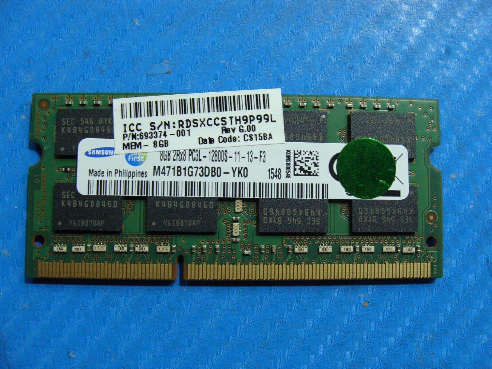 HP 745 G3 Samsung 8GB 2Rx8 SO-DIMM Memory RAM PC3L-12800S M471B1G73DB0-YK0 - Tested Computer Laptop Parts