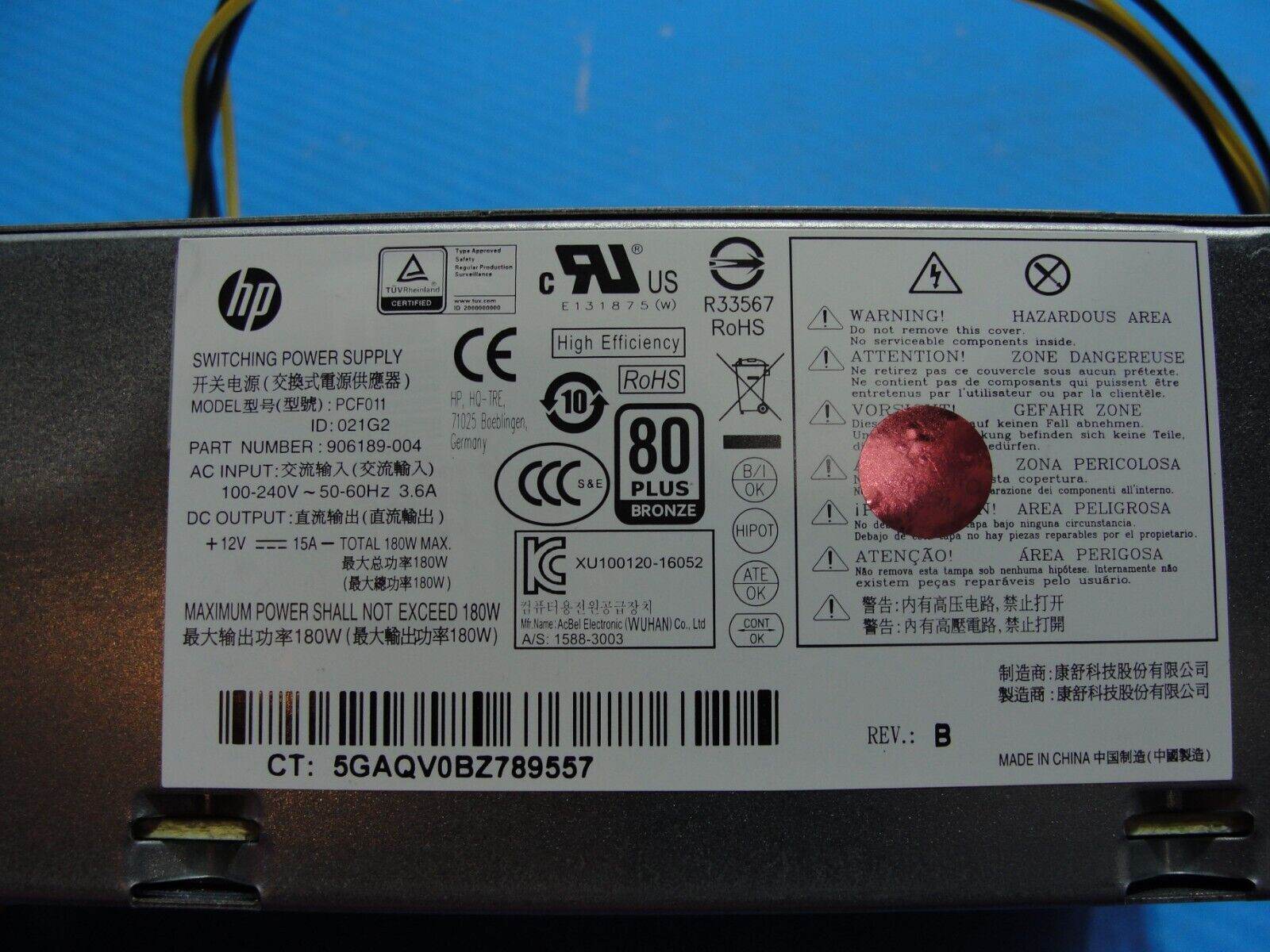 HP ProDesk 400 G4 SFF Desktop 180W Power Supply PCF011 906189-004 - Tested Computer Laptop Parts