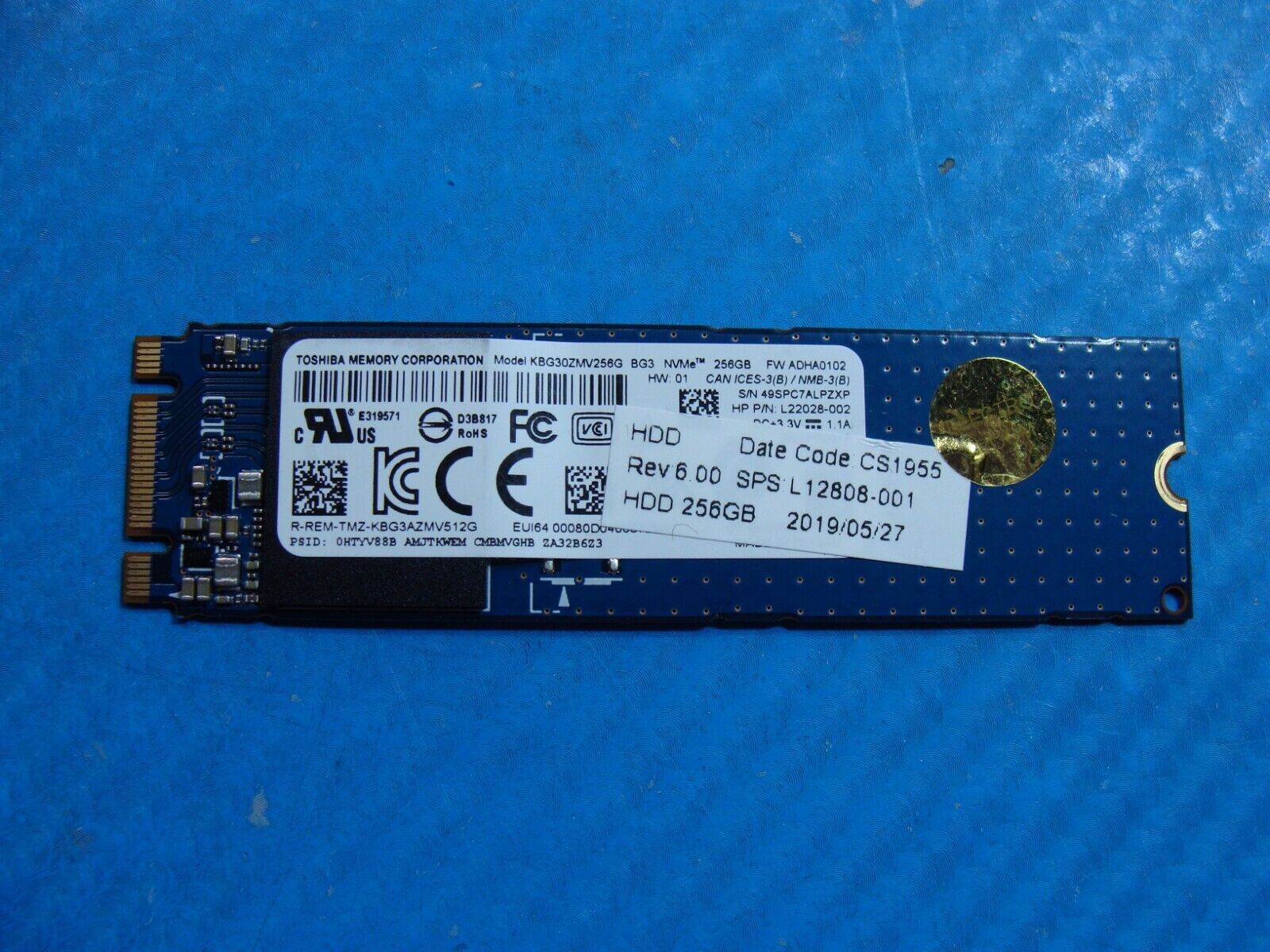HP 640 G4 Toshiba 256GB NVMe M.2 Solid State Drive KBG30ZMV256G L12808-001