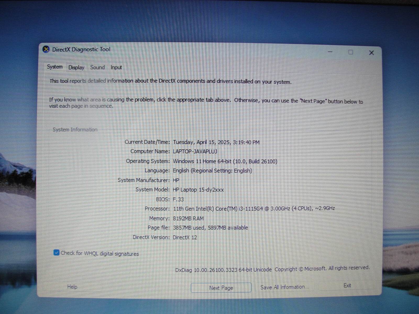 HP 15-DY2091WM 15.6” HD Intel Core i3-1115G4 3GHz 8GB 256GB SSD Original Charger - Tested Computer Laptop Parts