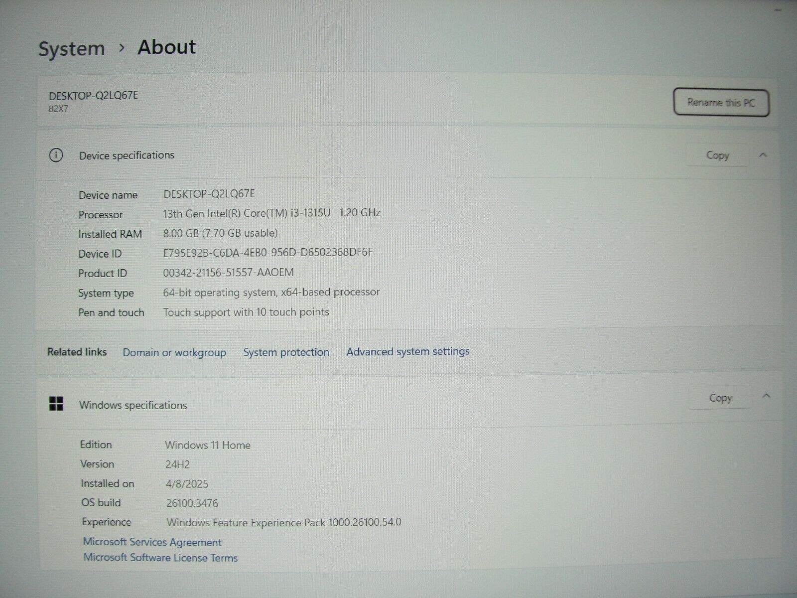 Lenovo IdeaPad Slim 3 15IRU8 15.6”FHD TOUCH Core i3-1315U 1.2GHz 8GB SSD 256GB - Tested Computer Laptop Parts