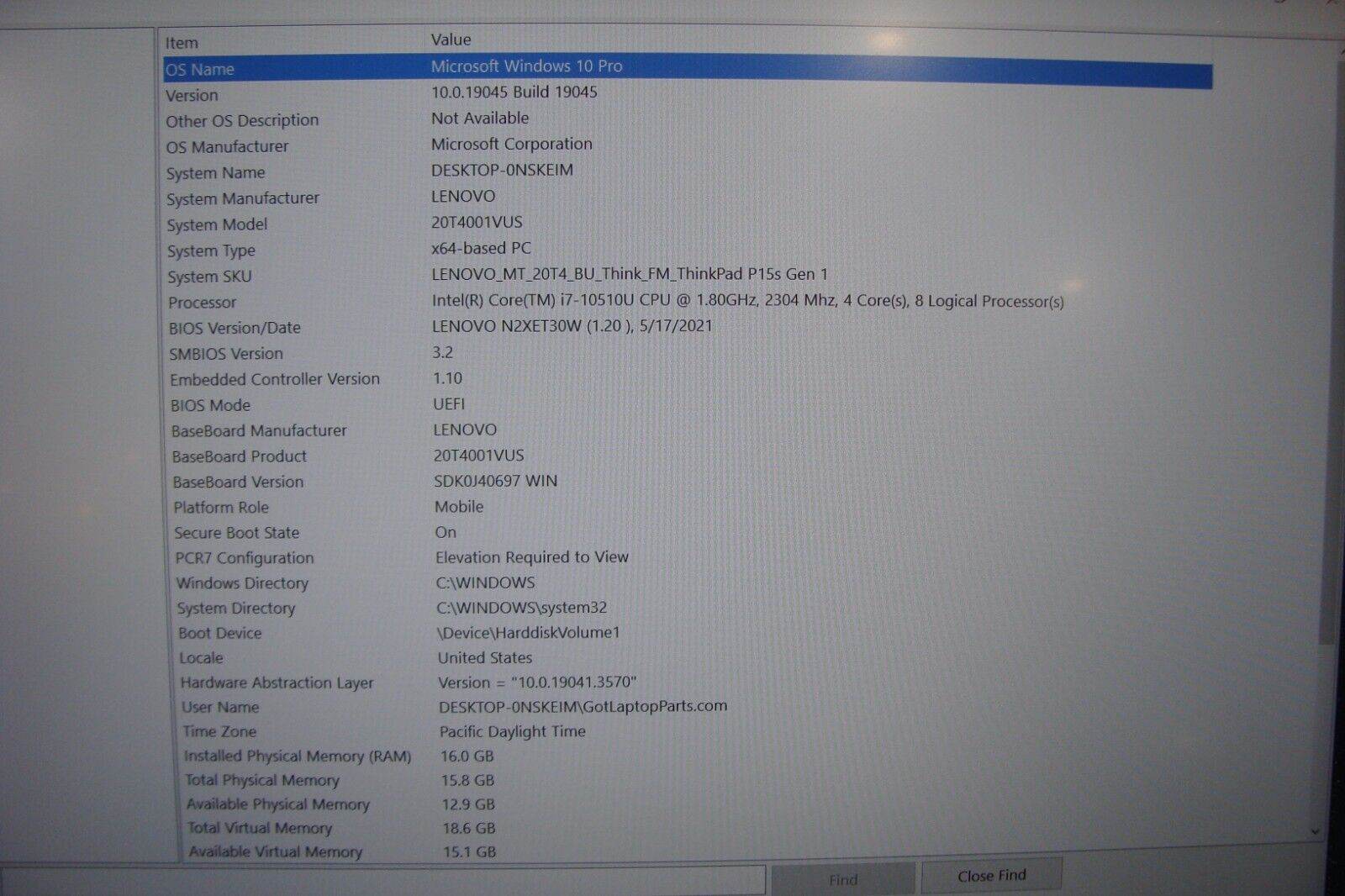 Lenovo ThinkPad P15s Gen 1 FHD i7-10510U 1.8GHz 16GB 512GB - NVIDIA Quadro P520 - Tested Computer Laptop Parts