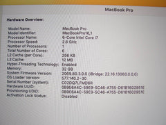 Apple Macbook Pro A 2141 MVVL2LL/A (2019)16”Retina i7-9750H 2.6GHz 32GB SSD 1TB - Tested Computer Laptop Parts