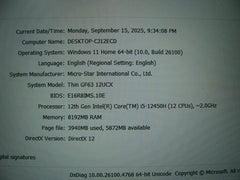 MSI Thin GF63 15.6'' FHD 144hz i5-12450H 2.0GHz 8GB 1TB SSD RTX 2050 Battery 99% - Tested Computer Laptop Parts