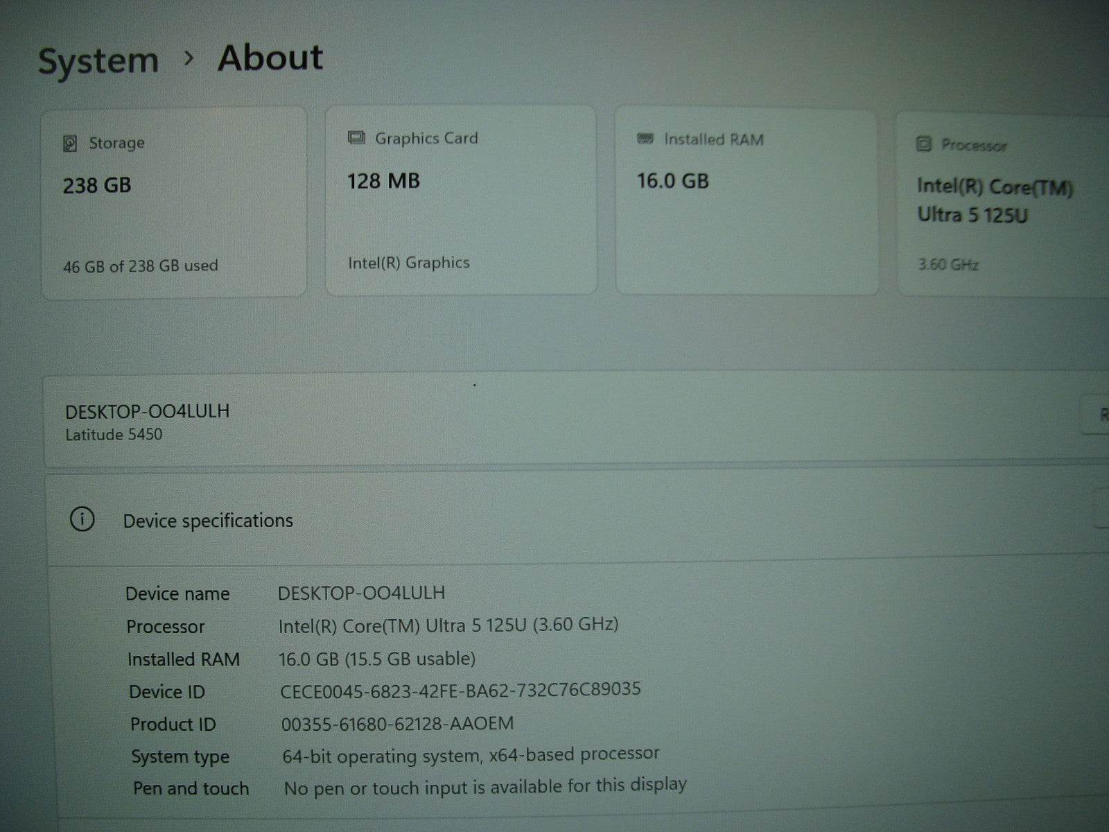 Dell Latitude 5450 14” FHD core Ultra 5 125U 3.6GHz 16GB 256GB Windows 11 Pro - Tested Computer Laptop Parts