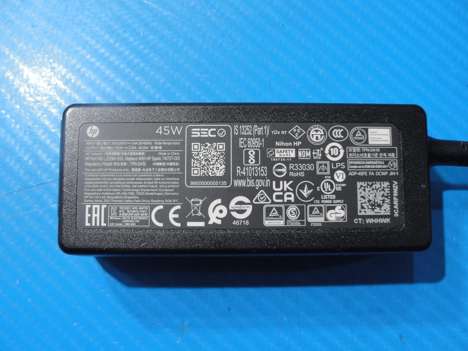 Genuine HP 45W AC Adapter Charger – 19.5V 2.31A – 4.5mm x 3.0mm Blue Tip - Tested Computer Laptop Parts