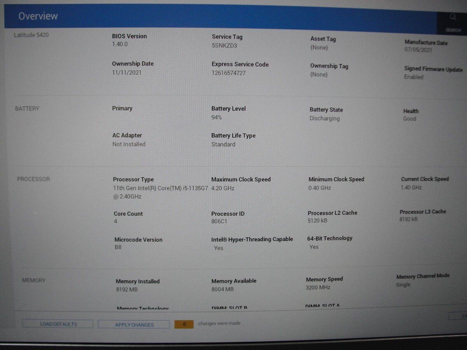 Dell Latitude 5420 14” HD Core i5-1135G7U 3.86GHz 8GB 256GB SSD+Charger Original - Tested Computer Laptop Parts