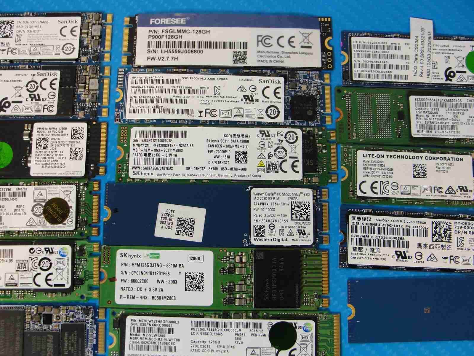 LOT of 25x Internal 128/256 GB PCIe NVMe M2 2280 Solid State Drive SSD MIX BRAND - Tested Computer Laptop Parts